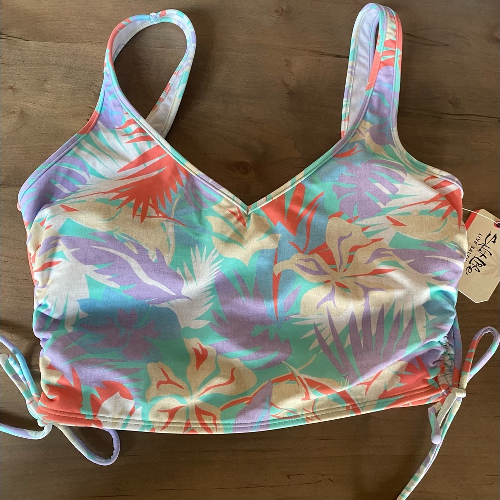 Salt Life Tropical Tankini Crop Swimsuit Top Built In Bra NWT